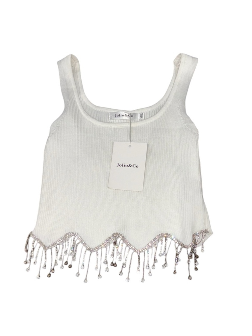 373. Jolio & Co Women’s White Beaded Fringe Festival Y2K Fairy Tank